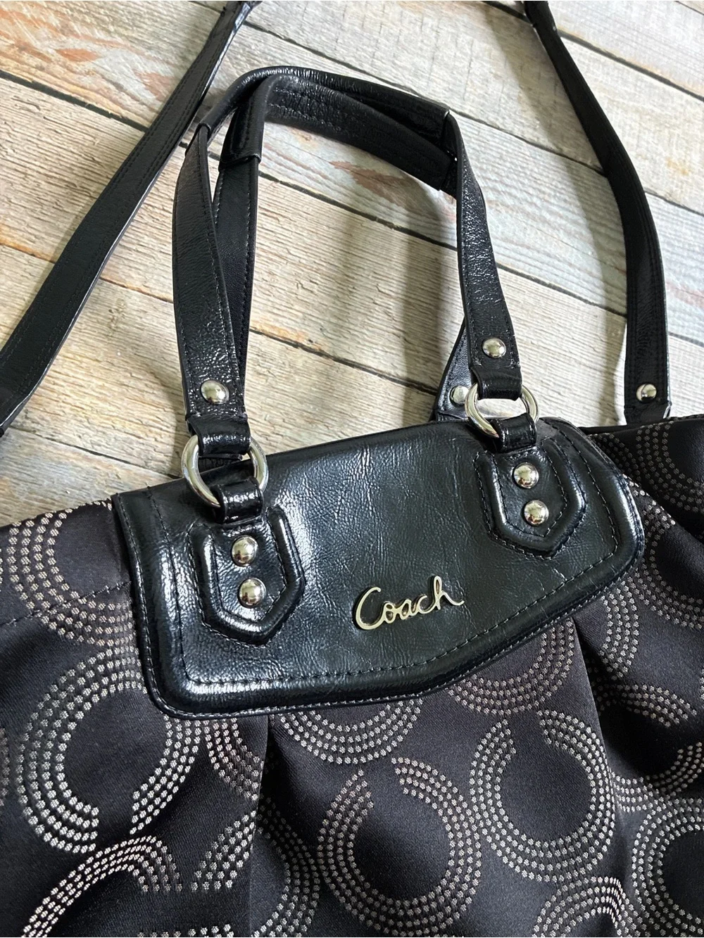 Coach Ashley op art black satchel shoulder bag